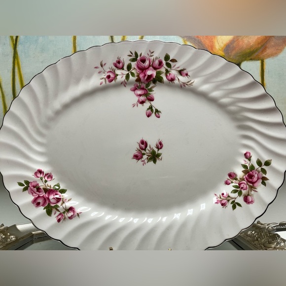 Johnson Brothers Ironstone England 12in Serving Tray Pink Flowers - Picture 2 of 6
